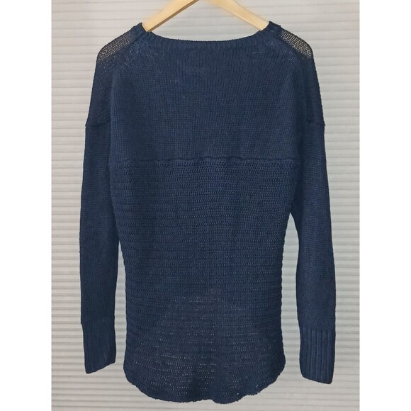 J. Crew Women's Navy Blue Knit Sweater Sz Medium Long Sleeve Hi-Low Semi-Sheer - Picture 2 of 9